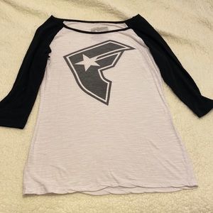 Famous Stars & Straps- black & white softball style shirt..size Small